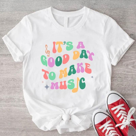 It's A Good Day To Make Music T-Shirt, Music Teacher Gift Shirt, Groovy Music Lover Tee, Trendy Musician Short Sleeve.