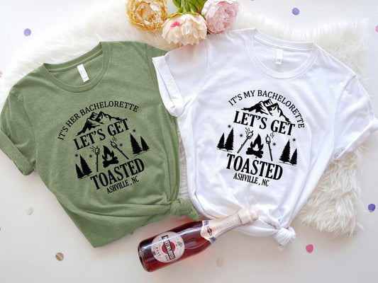 It's My Bachelorette Shirt, Let's Get Toasted T-shirt, Camping Bachelorette Party Tee, Matching Bridesmaid Tee, Nature Bridal Shower Short Sleeve.