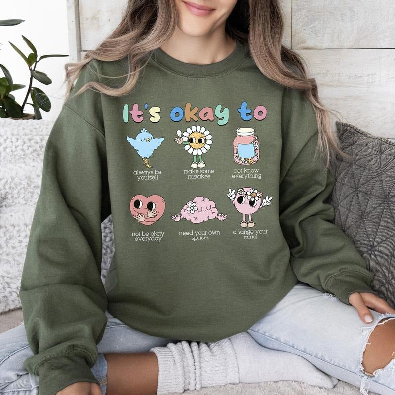 It's Ok To, Retro, Positivity, Kindness, Mental Health, Sweatshirt T-Shirts, Hoodie | DripVista.com