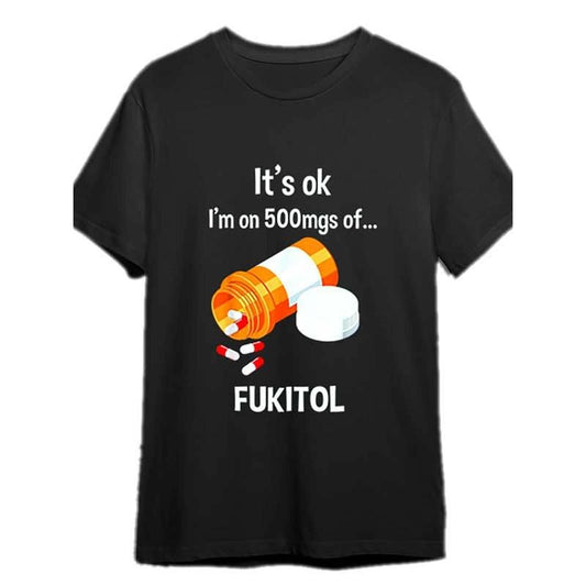 It's okay, I'm wearing a  Fukito T-shirt , a fun men's short sleeved printed T-shirt series, black PR made in usa