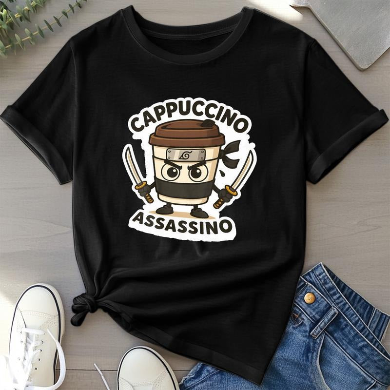 Italian Brainrot Funny Cappuccino Assasino Meme Lightsaber brand Shirt Men Women Kawaii Short Sleeve Lightsaber...