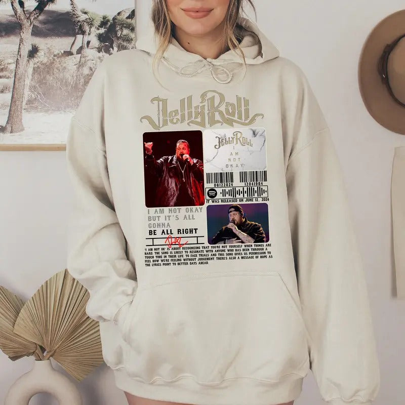 J R0ll I Am Not Ok Hoodie, Vintage Inspired Hoodie, Western Vibe, Concert Outfit, Unisex Long Sleeve Pullover Hoodie Shirt
