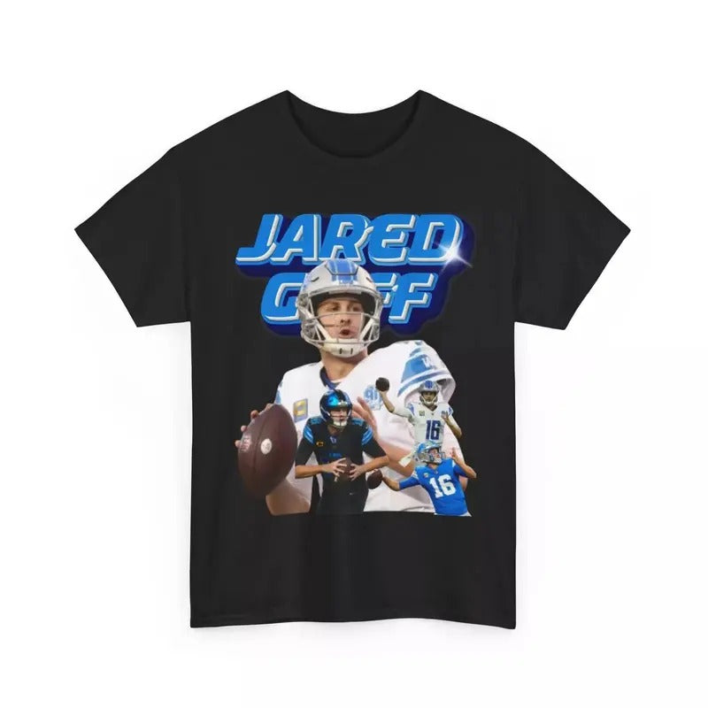 JARED GOFF Unisex Heavy Cotton T-shirt, Graphic Tee Fan Gift, Vintage Sports Shirt, Cotton Tee Shirt