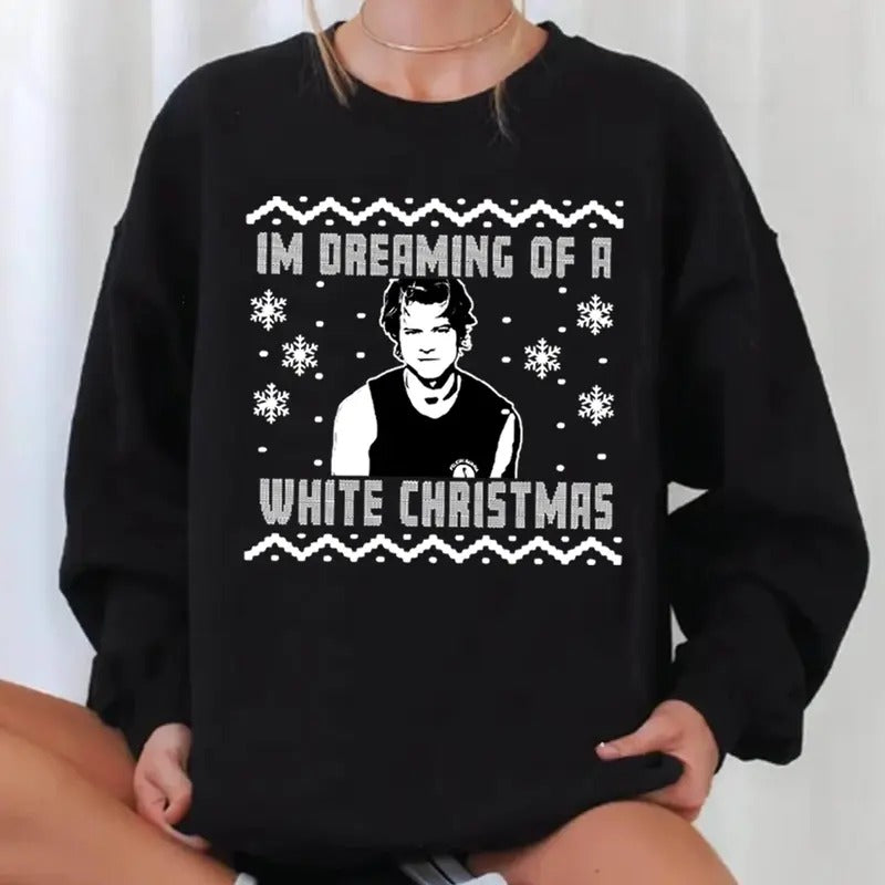 JJ Maybank White Christmas Black or Red Sweatshirt Crew Neck - Lightweight Holiday Sweater with Classic & W Crew Neck Design for Men Long Sleeve Casual