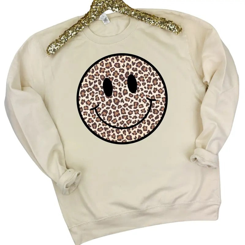 JUST HOODS - Leopard Happy Face Sweatshirt 'NLB' T-Shirts, Hoodie | DripVista.com