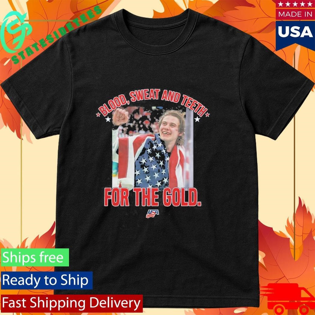 Jack Hughes USA 2026 Hockey Blood Sweat And Teeth Shirt