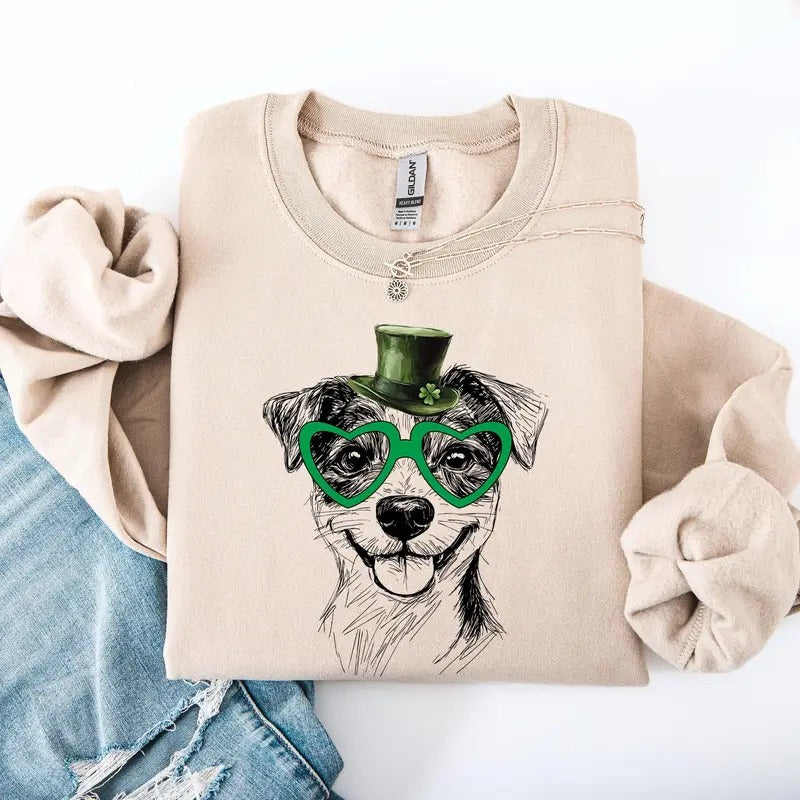 Jack Russell, Adorable Dog, St Patrick's Day, Lucky, Irish Sweatshirt, Crew Neck, Women's, Crewneck T-Shirts, Hoodie