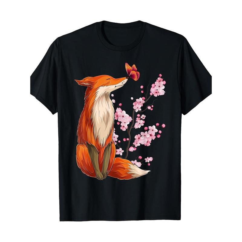 Japanese Cherry blossom Fox Flower Cherry tree Kawaii 100% cotton T-shirt Made in USA Hoodie, Sweatshirt | DripVista.com