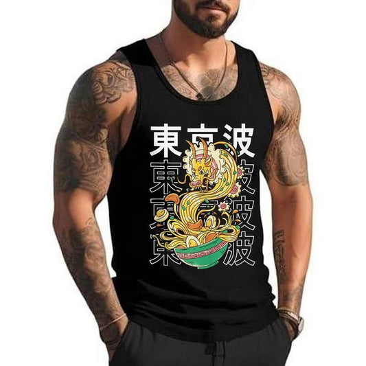 Japanese Ramen Noodles Dragon Japan Monster Aesthetic Anime Unisex Tank Top, Cotton, Size S-3XL
