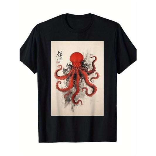 Japanese traditional Japanese calligraphy octopus T-shirt Made in USA