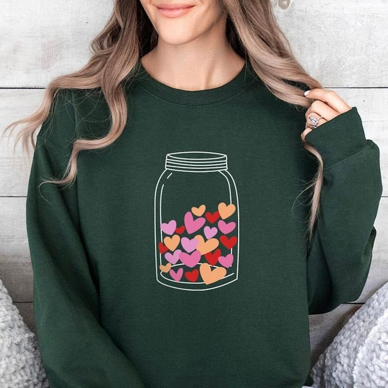 Jar with Valentine Hearts Women's Sweatshirt Casual Comfort T-Shirts, Hoodie | DripVista.com
