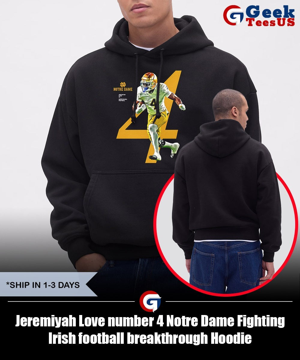 Jeremiyah Love number 4 Notre Dame Fighting Irish football breakthrough shirt