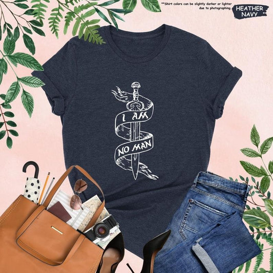 Jessie J Ross I Am No Man Shirt, Book Lover Shirt, Fantasy Movie Shirt, Movie Fan Shirt, Bookish Shirt, Feminist Shirt,Literature Tshirt,Reading Lover Tee, Unisex Graphic Tee, Smooth Fabric, Aesthetic Streetwear Vibe