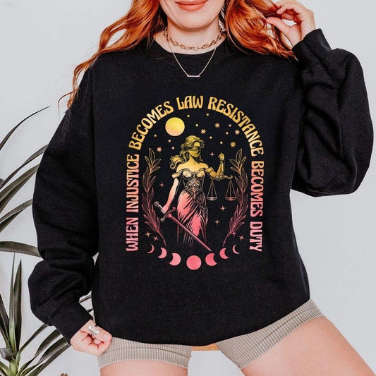 Jessie J Ross When Injustice Becomes Law Resistance Becomes Duty T-shirt, Feminist Social Justice Sweater, Equality Activism Sweatshirt Hoodie, Unisex Graphic Tee, Smooth Fabric, Aesthetic Streetwear Vibe
