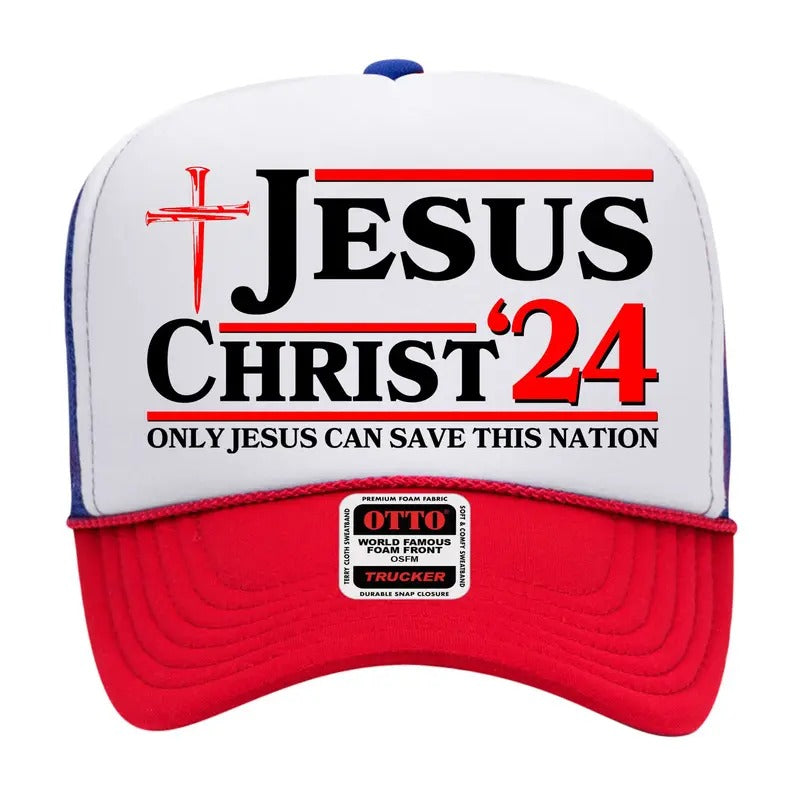 Jesus Christ 2024: The Ultimate Redeemer Only Jesus Can Save This Nation High Crown Mesh Trucker Hat - Redeemed...