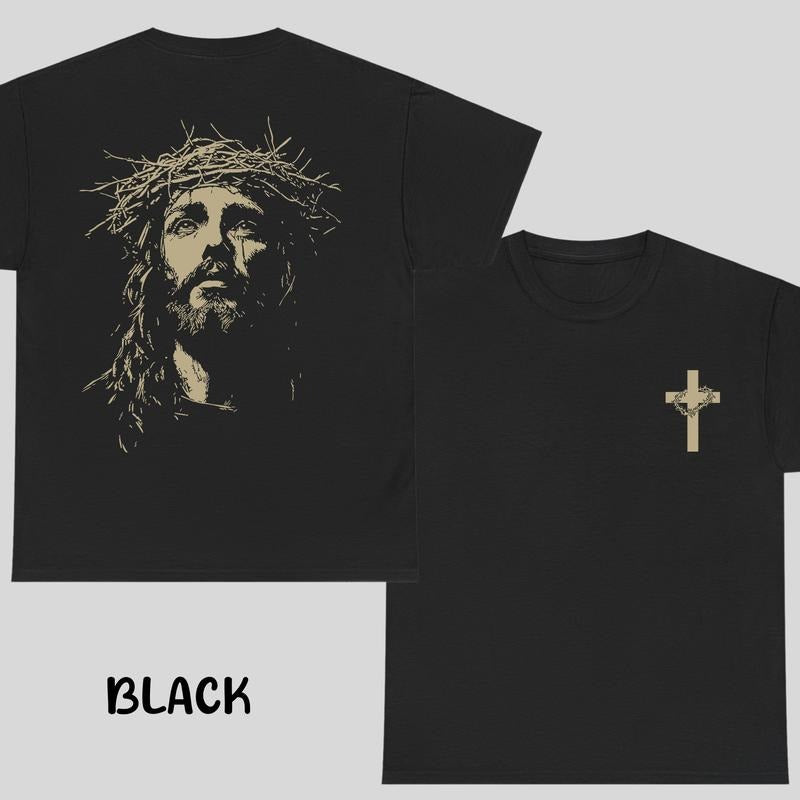 Jesus Christ Crown FOG Thorns T-shirt - Christian Faith Graphic Tee with Cross Print for Men Women, Unisex Shirt, Casual...