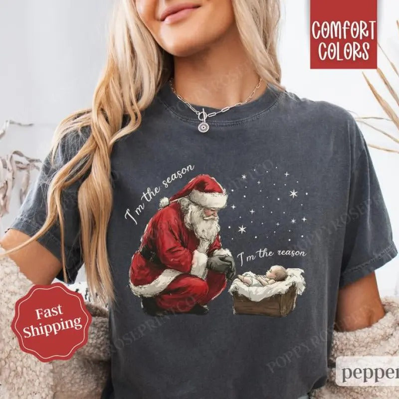 Jesus Christmas Shirt , Religious Xmas Tshirt, Women's Holiday Tee Hoodie, Sweatshirt | DripVista.com