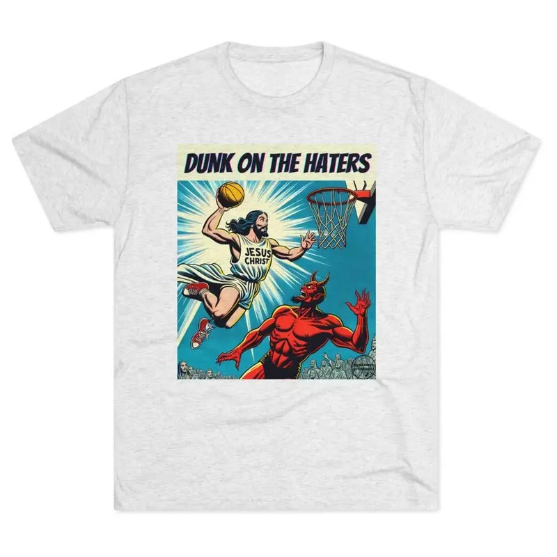 Jesus Dunk on the Haters T-shirt, Funny Shirt of Jesus Playing Basketball, Vintage Faith Shirt, Unisex Basketball Shirt,...