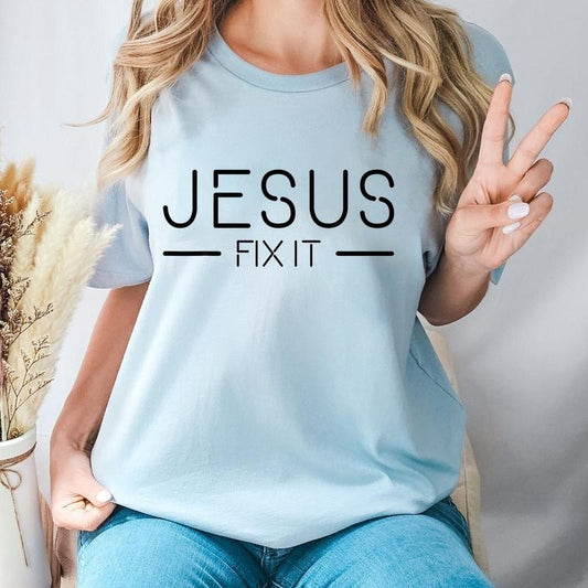 Jesus Fix It Tee Pure Cotton Casual Street Style Crew Neck Short Sleeve T-Shirt Tops Trendy For Women For Men