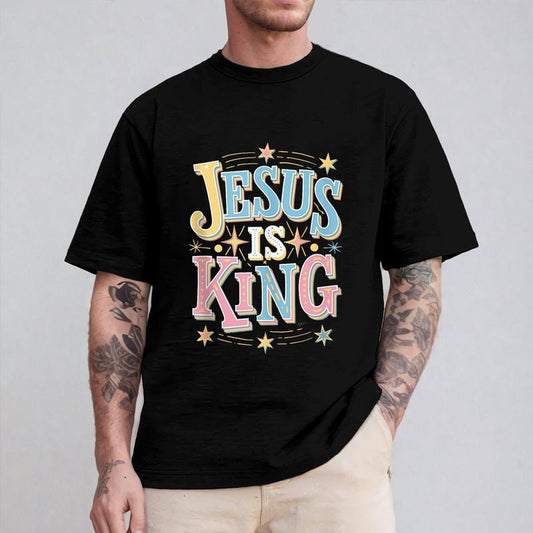 Jesus Is King Christian Tee Casual Style Crew Neck Short Sleeve T-Shirt Tops Trendy for Unisex, Perfect Gift
