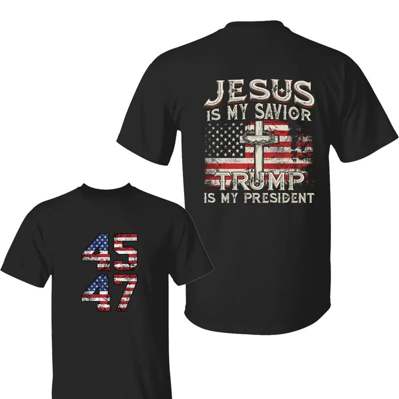 Jesus Is My Savior Trump Is My President American Flag Shirt, Trump 2024 Shirt, Trum Won 2024 Hoodie, Gift For Trum Fans, For Men, For Women Classic Menswear