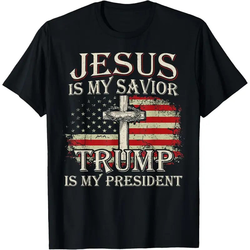 Jesus Is My Savior Trump Is My President American Flag T-Shirt made in usa Hoodie, Sweatshirt | DripVista.com