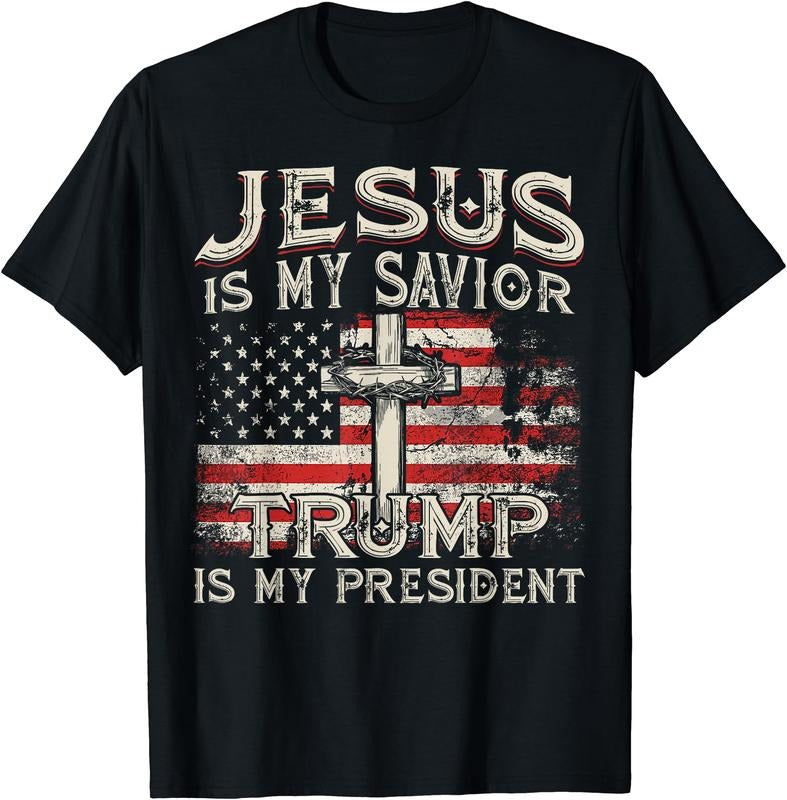 Jesus Is My Savior Trump Is My President American Flag T-Shirt Hoodie, Sweatshirt | DripVista.com