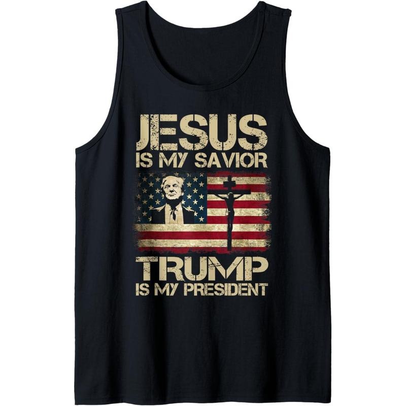 Jesus Is My Savior Trump Is My President Trump 2024 USA Flag Tank Top made in USA T-Shirts, Hoodie, Sweatshirt