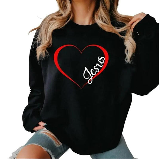 Jesus Is My Valentine Christian Sweatshirt Casual Style Fleece Fabric Crewneck Pullover Sweatshirt Tops Trendy for Unisex, Gift for Valentine's Day