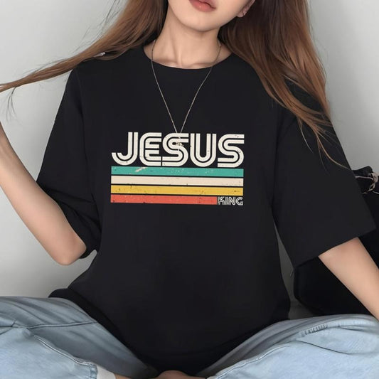 Jesus King T-Shirt Casual Style Crew Neck Short Sleeve T-Shirt Tops Trendy for Unisex