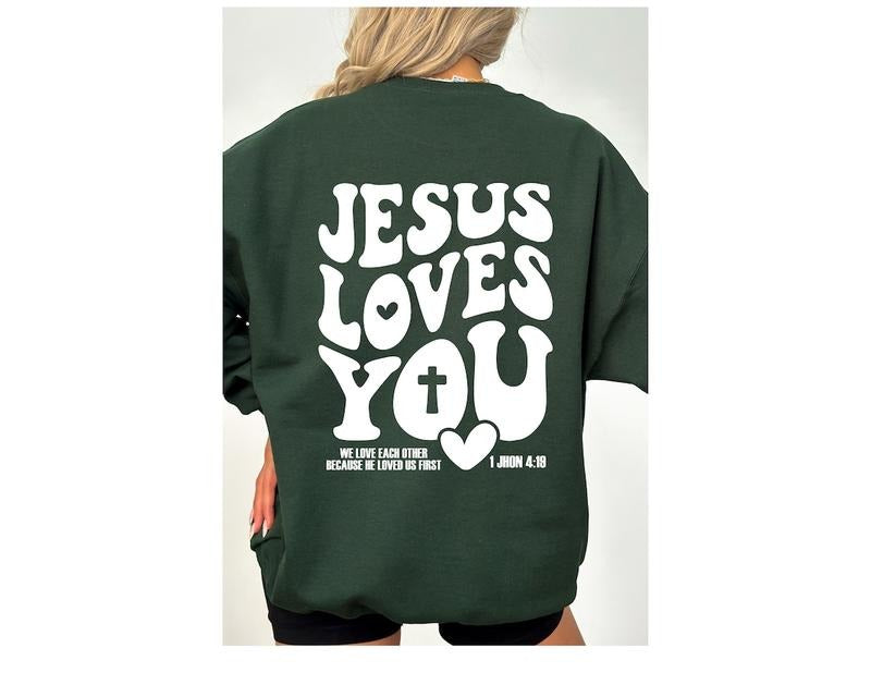 Jesus Loves You Christian Hoodie, Bible Verse Hoodie, Aesthetic Christian Sweatshirts Cotton Menswear T-Shirts
