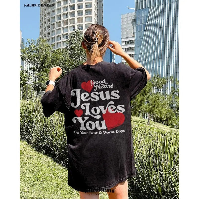 Jesus Loves You Shirt Christian Mental Health Shirts Preppy Faith Based Clothing Christian Clothes Religious Indie Graphic Tee Catholic Gift