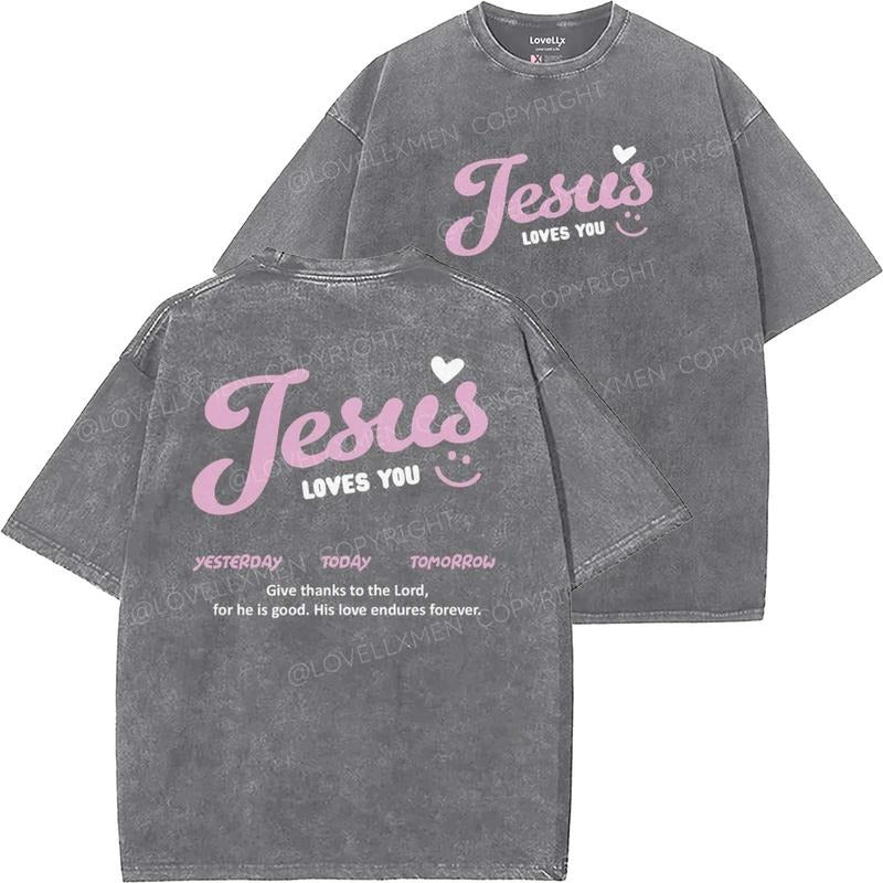 Jesus Loves You Unisex Washed T-Shirt, Christian t shirts, Vintage 90s Graphic Tee, Gift Top Womenswear...