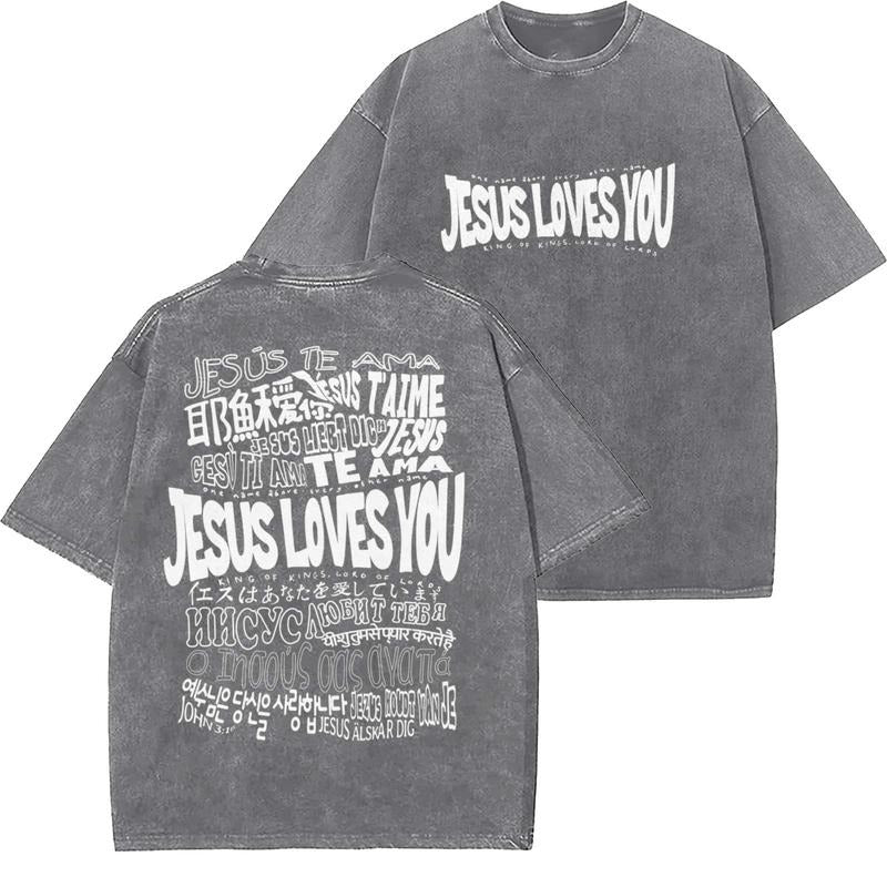 Jesus Loves You Unisex Washed T-Shirt, Christian t shirts, Vintage 90s Graphic Tee, Gift Top Womenswear...