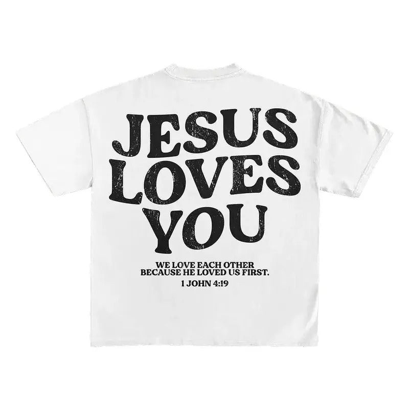 Jesus Loves You Words Print Short Sleeve T-Shirt, god apparel, christian clothing Hoodie, Sweatshirt | DripVista.com