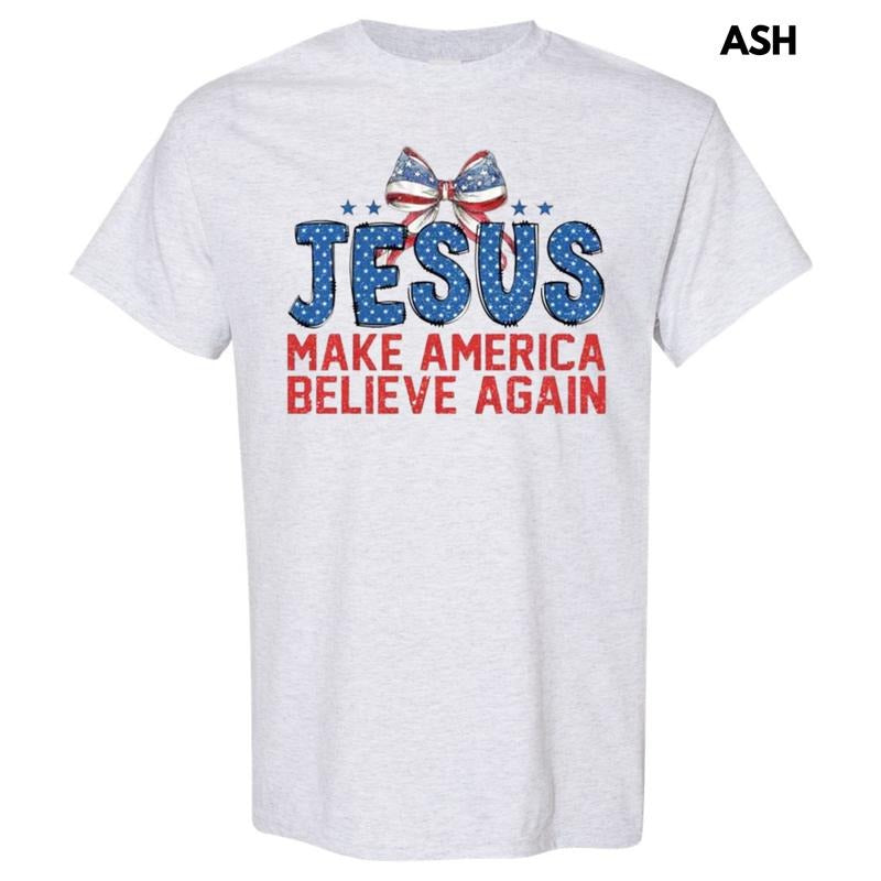 Jesus Make America Believe Gildan Short Sleeve T-Shirt Hoodie, Sweatshirt | DripVista.com
