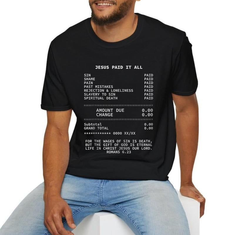 Jesus Paid It All Christian Tee Casual Style Crew Neck Short Sleeve T-Shirt Tops Trendy for Unisex, Perfect Gift