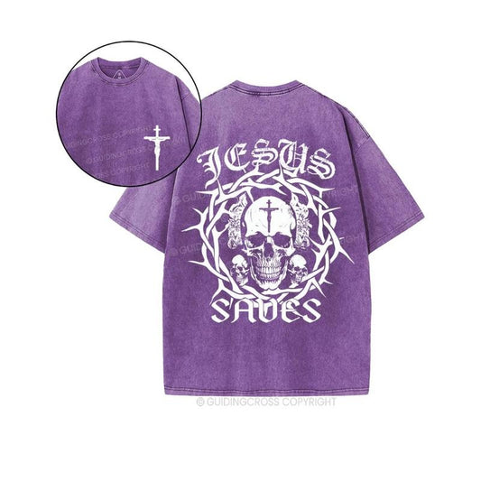 Jesus Save 2 Sided Tee Pure Cotton Fabric Casual Streetstyle Crew Neck Short Sleeve Soft-Washed T-Shirt Trendy Tops for Women for Men, Perfect Gift