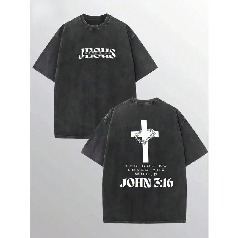 Jesus Saved My Life. Washable Cotton T-Shirt, Pure Cotton Material, Casual Sports Style T-Shirt, Fashionable Street Style, Suitable For Travel Gunpla brand Sportswear.
