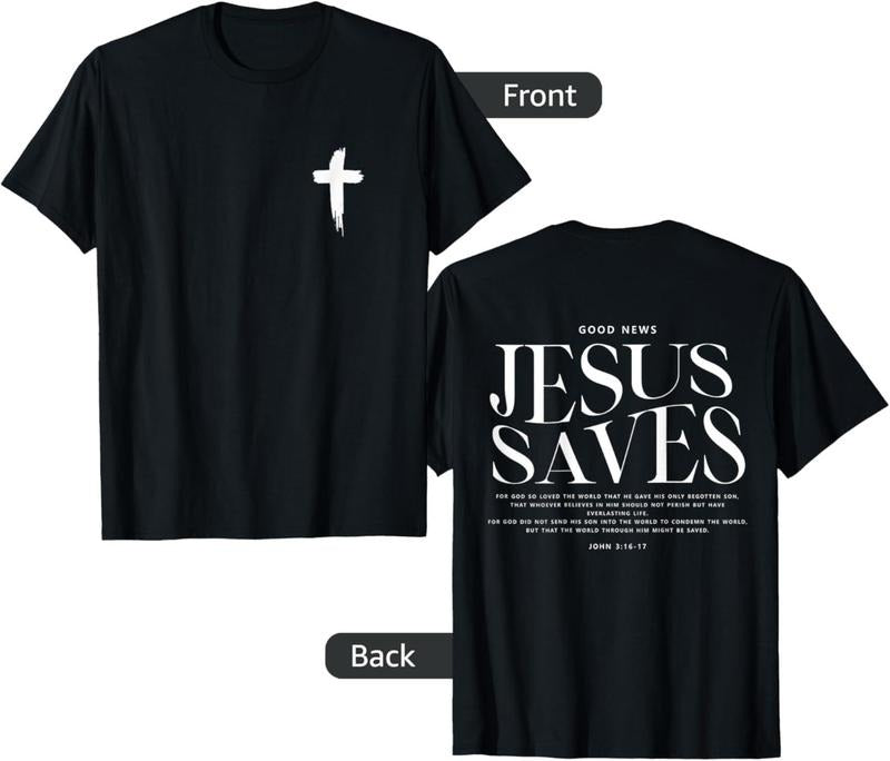 Jesus Saves John 3:16-17 Front and Back Print Christian T-Shirt Hoodie, Sweatshirt | DripVista.com