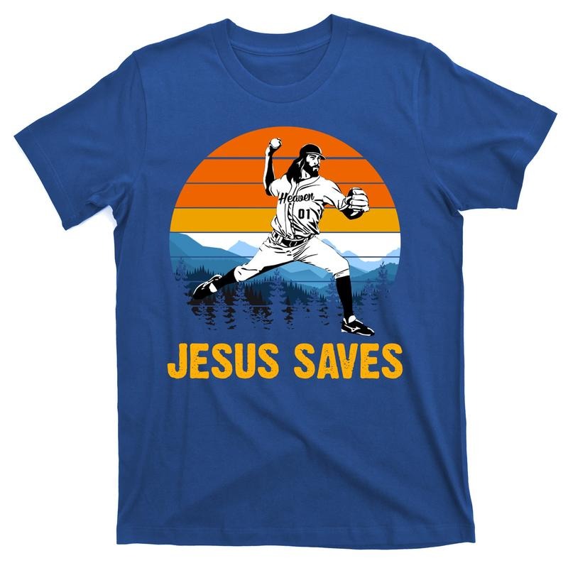 Jesus Saves Retro Baseball Pitcher T-Shirt Menswear Top Hoodie, Sweatshirt | DripVista.com