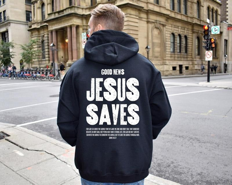 Jesus Saves Sweatshirt, Aesthetic Christian Shirt, Men's Religious Shirt Cotton Hoodie | DripVista.com