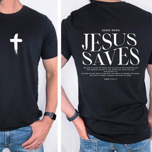 Jesus Saves Tee Pure Cotton Casual Street Style Crew Neck Short Sleeve T-Shirt Tops Trendy For Women For Men