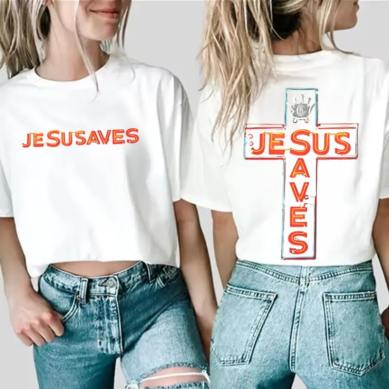 Jesus Saves Unisex Washed T-Shirt, Casual Top Outdoor Tees Hoodie, Sweatshirt | DripVista.com