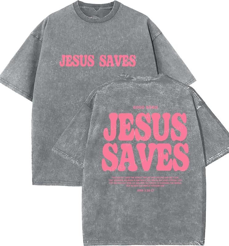Jesus Saves Unisex Washed T-Shirt, Christian t shirts, Vintage 90s Graphic Tee, Gift Top Womenswear Cotton Hoodie, Sweatshirt