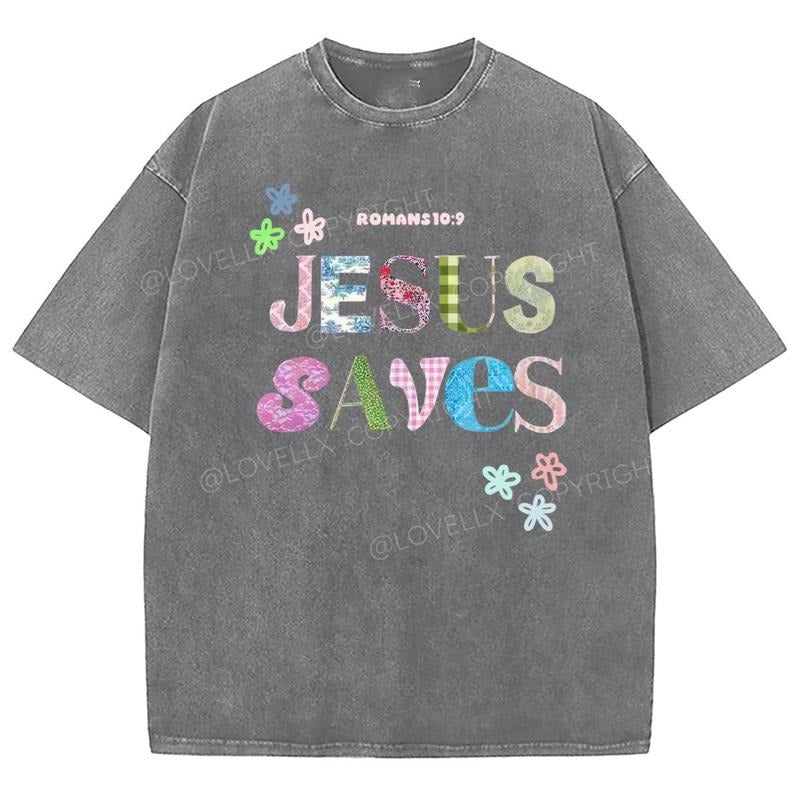Jesus Saves Unixes Washed T-Shirt, Christian Jesus  t shirts, Vintage 90s Graphic Tee Gift Cotton Top Womenswear Bottom...