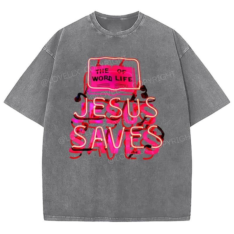 Jesus Saves Washed T-Shirt, Christian t shirts, Christian Jesus  t shirts, Vintage 90s Graphic Tee Gift Cotton Top...
