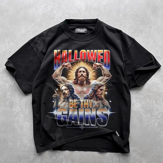 Jesus Shirt | Hallowed Be Thy Gains | Funny Gym Shirt | Christ Pump | Workout T-Shirt | Christian Clothes | Religious Gift | Faith T-Shirt