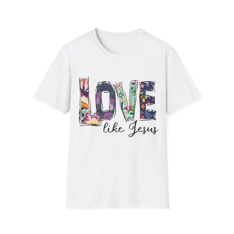 Jesus Shirt Funny Christian T-Shirts: Love Like Jesus Print Tee Religious Faith Short Sleeve Clothes Tops, Menswear Top, Womenswear Top