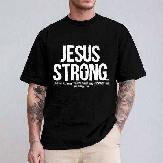 Jesus Strong Philippians 4:13 Tee Pure Cotton Casual Street Style Crew Neck Short Sleeve T-Shirt Tops Trendy For Women For Men, Perfect Gift